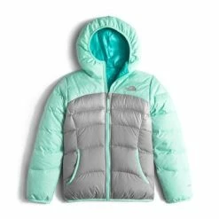 The North Face Reversible Moondoggy Jacket Girls' -Winter Clothing Shop 10143 ICE GREEN HEATHER m