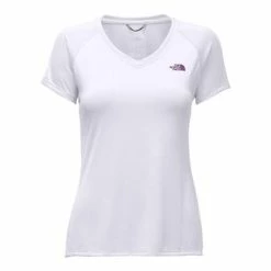 The North Face Short Sleeve Reaxion Amp V-Neck Tee Women`s -Winter Clothing Shop 2844 TNF WHTWD VIOLT m