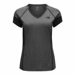 The North Face Reactor V-Neck S/S Women's -Winter Clothing Shop 7520 TNF DK GR HTHTNF BK m