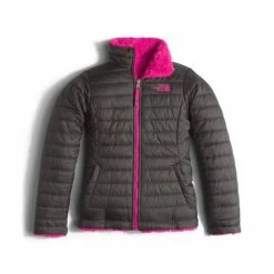 The North Face Reversible Mossbud Swirl Jacket Girls' -Winter Clothing Shop 8181 GRAPHITE GRCBRT PNK m